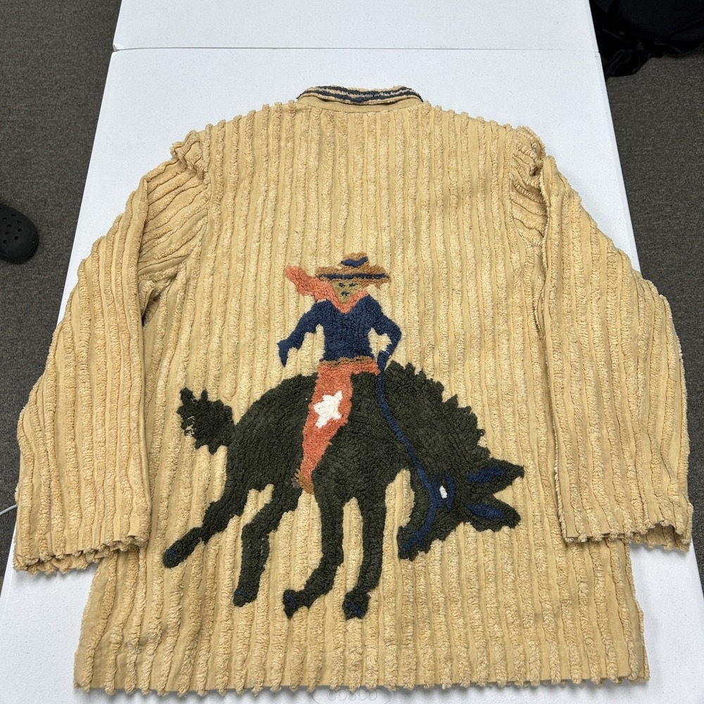 Painted Pony Jacket Womens Medium Tan Western Cowboy Boot Chenille Concho Button